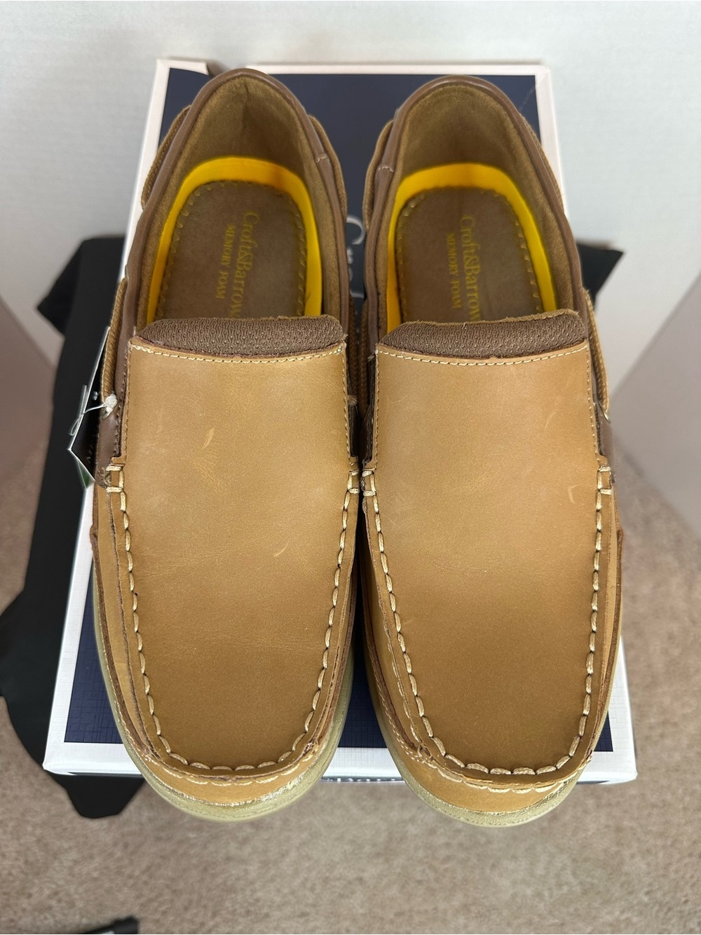 croft & barrow Tan Leather Slip-On Men's Loafers, memory foam, size 8